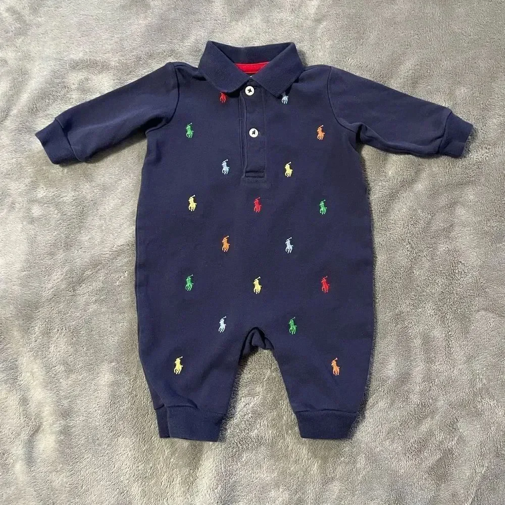 Ralph Lauren Navy Kids One Piece with Multicolor Embroidery